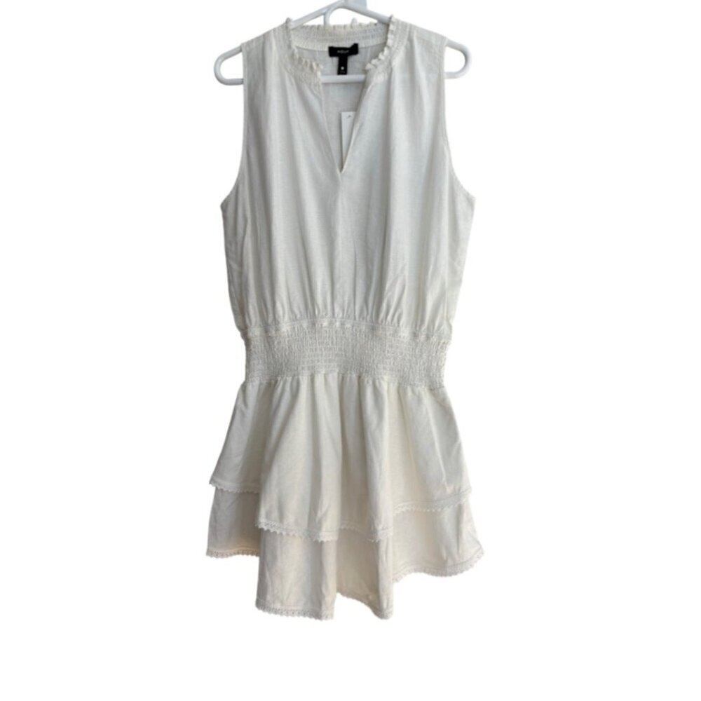 Aqua NWT White Sleeveless Smocked Waist Mini Dress Size Large - Picture 2 of 10